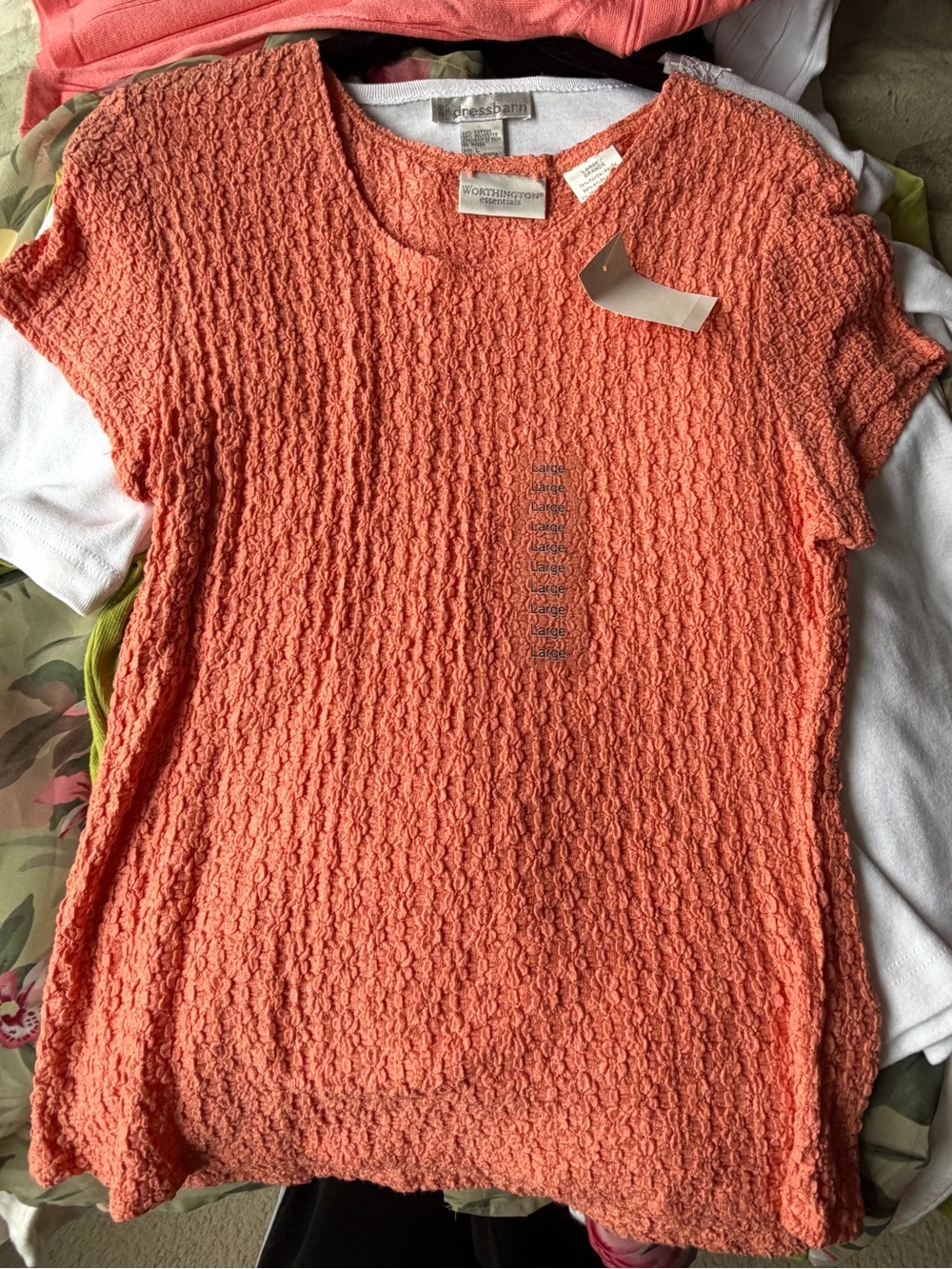 Worthington Women’s Coral  Textured Knit Scoop Neck Top Large